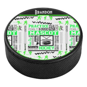 Boys Hockey Terminology Personalised Neon Green    Puck