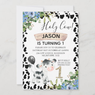 Boys Holy Cow and Cow Print 1st Birthday Invitatio Invitation