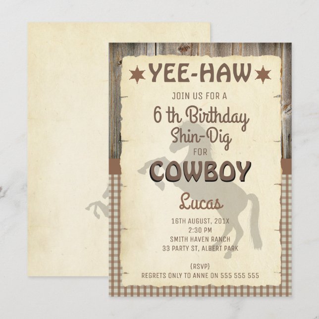 Boys Horse Wild West Birthday Party Invitation (Front/Back)