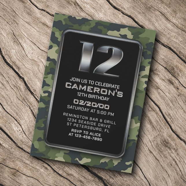 Boys Hunting Army 12th Birthday Invitation (Creator Uploaded)