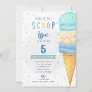 Boys Ice Cream Cone Invite - Blue Green Scoop