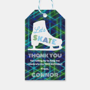 Boys Ice Skating Birthday Neon Gift Tags