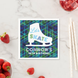 Boys Ice Skating Birthday Party Neon Napkin