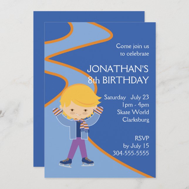 Boy's Ice Skating Party Invitation (Front/Back)