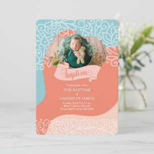 Boys in Orange and Blue Waves with Photo Baptism Invitation