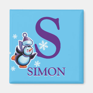 Boy's initial penguin fridge magnet