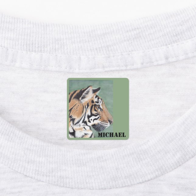 Boys Iron On Clothes Labels Tiger & NAME (Affixed)