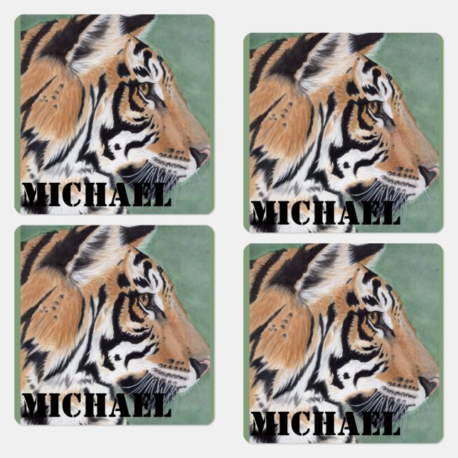 Boys Iron On Clothes Labels Tiger & NAME (Group)