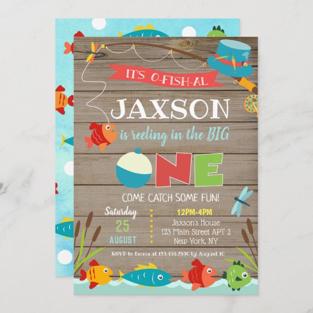 Boy's Its O-fish-al 1st Birthday Invitations (Front/Back)