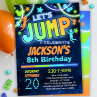 Boys Jump Party Birthday Invitation Blue Orange