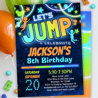 Boys Jump Party Birthday Invitation Blue Orange