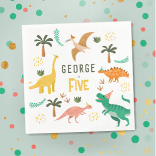 Boys Jungle Dinosaur T-Rex Kids 5th Birthday Napkin