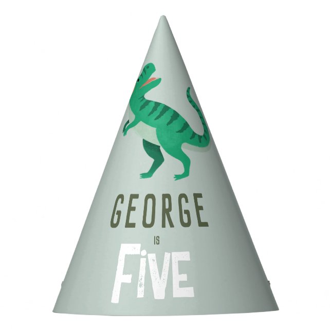 Boys Jungle Dinosaur T-Rex Kids Birthday Party Hat (Front)