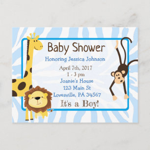Boy's Jungle or Zoo Animals Themed Baby Shower Invitation Postcard