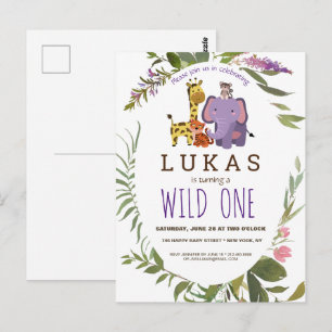 Boys Jungle Safari Animal 1st Birthday Invitation Postcard