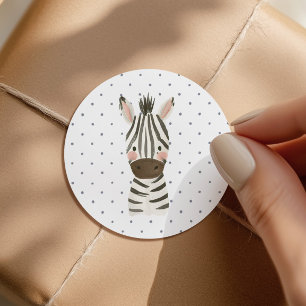 Boys' Jungle Safari Blue Polkadot Zebra Birthday Classic Round Sticker