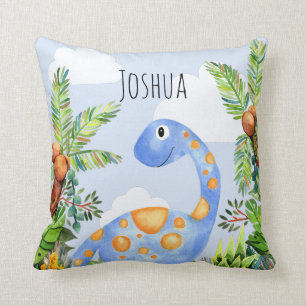 Boys Jungle Watercolor Dinosaur and Name Kids Cushion