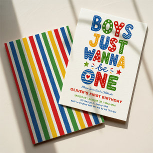 Boys Just Wanna Be One: Colourful Stripes Birthday Invitation