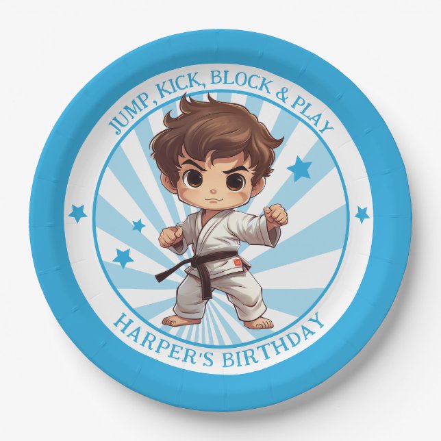 Boy's Karate Martial Arts Birthday Party Paper Plate (Front)