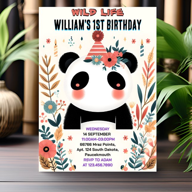 Boys Kids Charm baby Girls Panda 1st Birthday Invitation (Creator Uploaded)