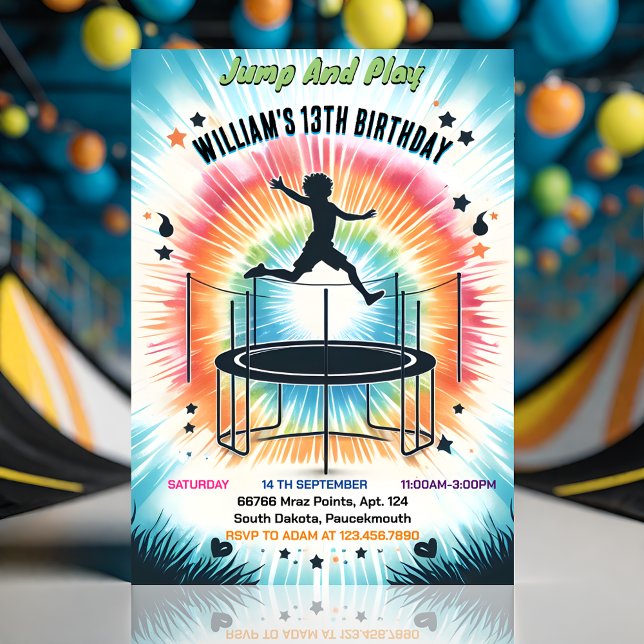 boys kids cool trampoline Park 13th birthday Invitation (Creator Uploaded)