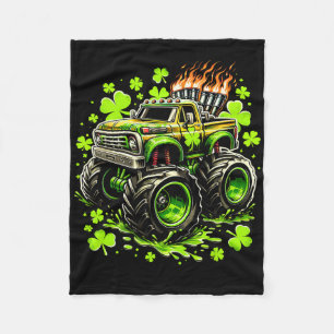 Boys Kids Monster Green Truck Shamrock St Patricks Fleece Blanket