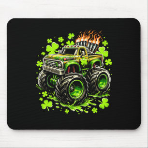 Boys Kids Monster Green Truck Shamrock St Patricks Mouse Mat