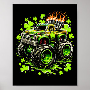 Boys Kids Monster Green Truck Shamrock St Patricks Poster