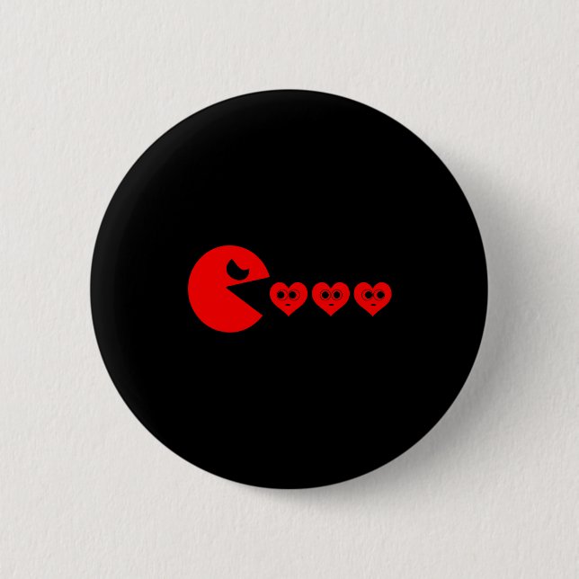 Boys Kids Valentines Day Hearts Eating Funny Gamer 6 Cm Round Badge (Front)
