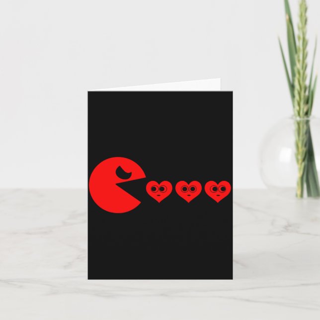 Boys Kids Valentines Day Hearts Eating Funny Gamer Card (Front)