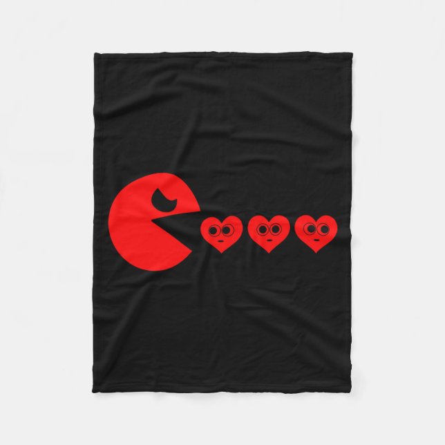 Boys Kids Valentines Day Hearts Eating Funny Gamer Fleece Blanket (Front)