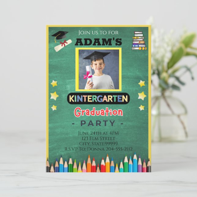Boy's Kindergarten Graduation Photo Invitation (Standing Front)