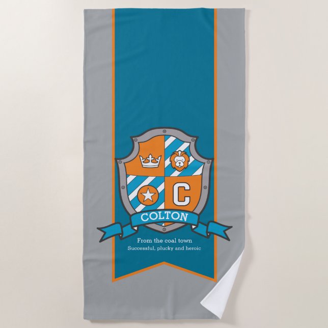 Boys knight shield grey colton letter c name towel (Front)