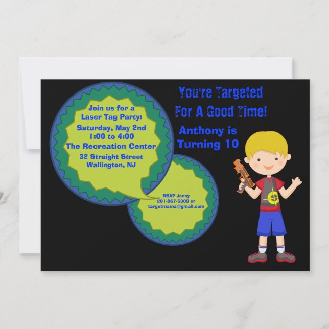 Boys Laser Tag Birthday Party Invitation (Front)