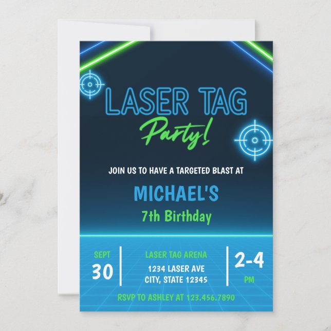 Boy's Laser Tag Neon Glow Birthday Invitation (Front)