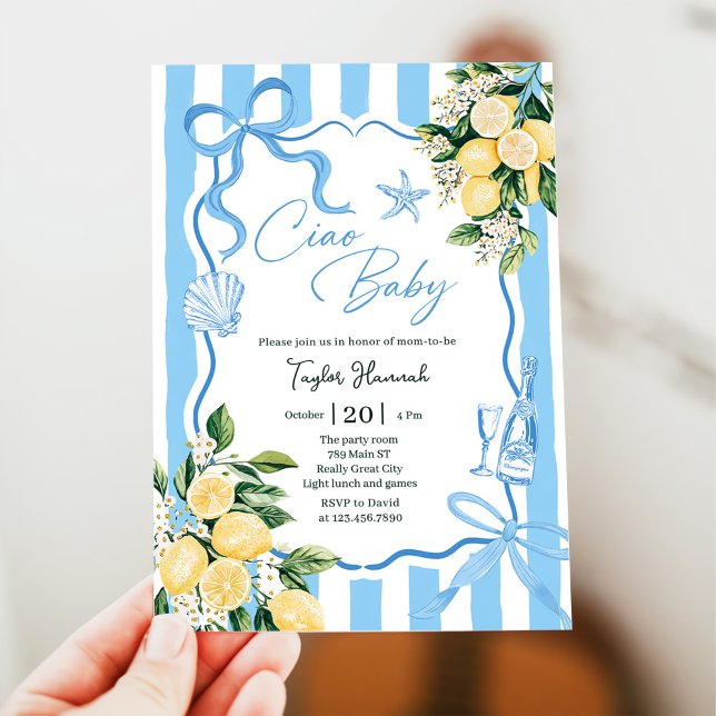 Boys Lemon Ciao Baby Italian Baby Shower Invitation (Creator Uploaded)
