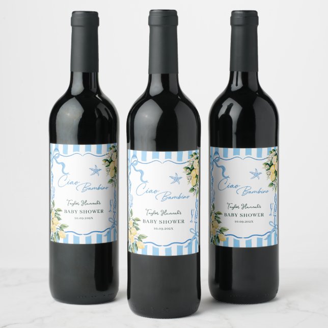Boys Lemon Ciao Baby Italian Baby Shower Wine Label (Bottles)