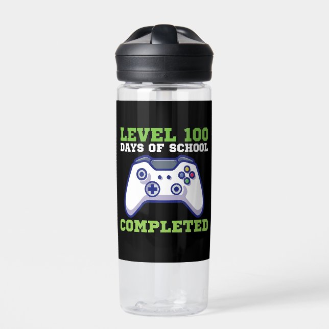 Boys Level 100 Days Of School Completed  Water Bottle (Front)