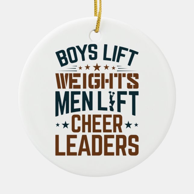 Boys Lift Weights Men Lift Cheerleaders Cheer Ceramic Tree Decoration (Front)
