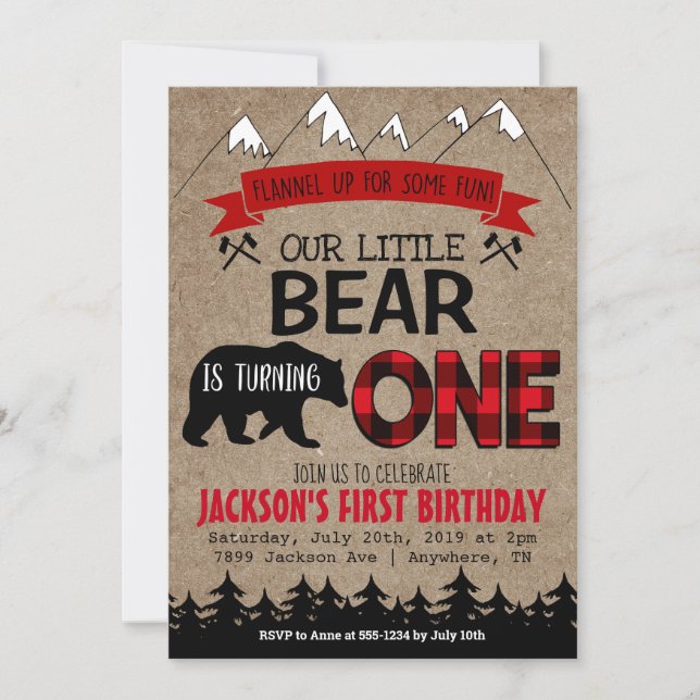 Boys Little Bear Birthday Invitation (Front)
