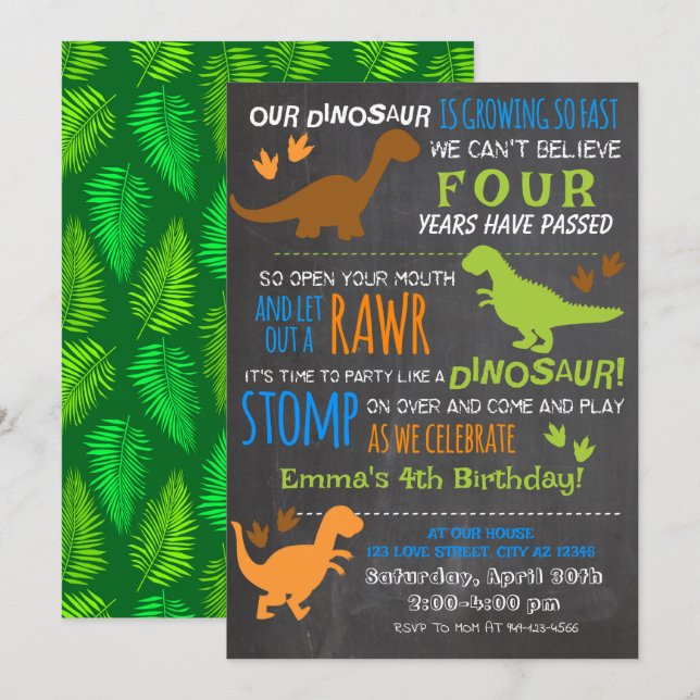 Boy's Little Dinosaur Kids Birthday Invitation (Front/Back)