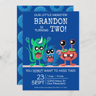 Boys Little Monster Doughnut Birthday Party Invitation