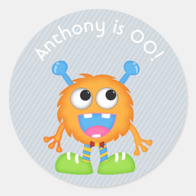 Boys Little Monster themed Birthday Party Classic Round Sticker (Front)