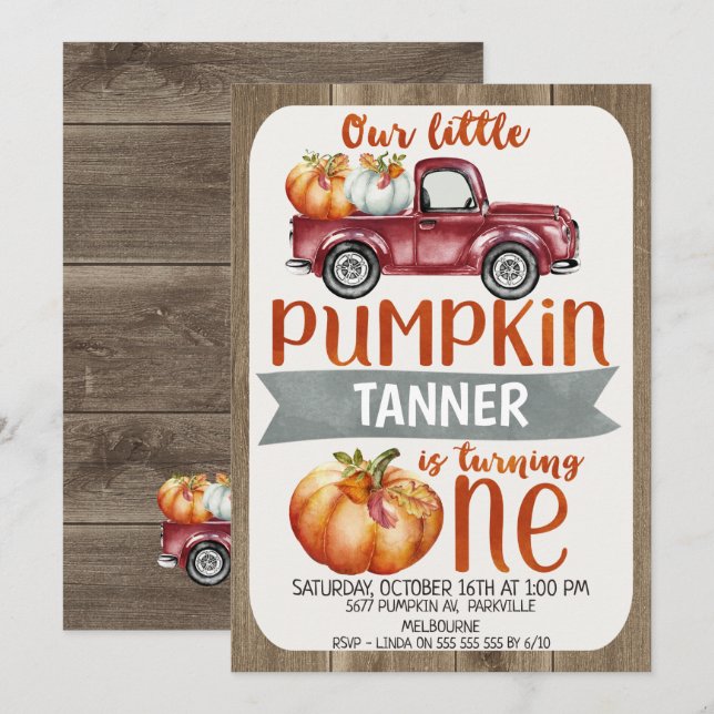 Boys Little Pumpkin 1st Birthday Invitation (Front/Back)
