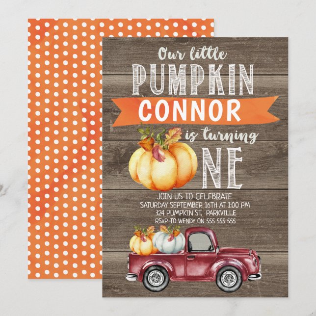 Boy's Little Pumpkin 1st Birthday Invitation (Front/Back)