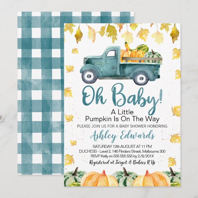 Boy's Little Pumpkin Baby Shower Invitation (Front/Back)
