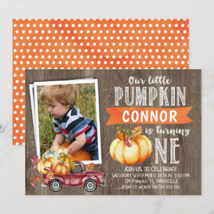 Boy's Little Pumpkin Photo1st Birthday Invitation
