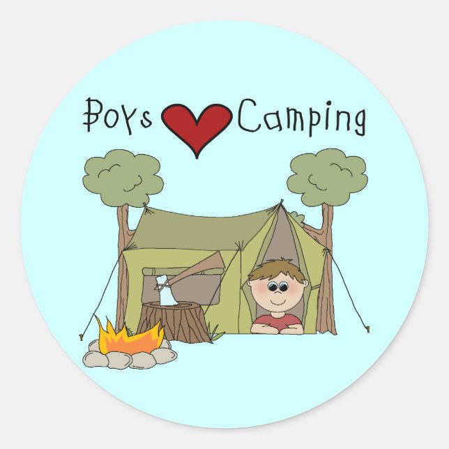 Boys Love Camping Classic Round Sticker (Front)
