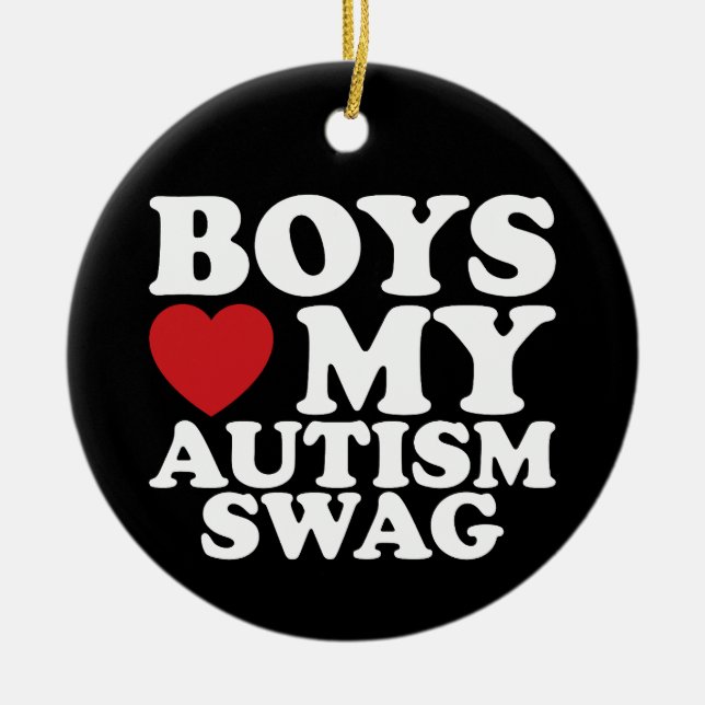 Boys Love My Autism Swag Awareness Heart Ceramic Tree Decoration (Front)