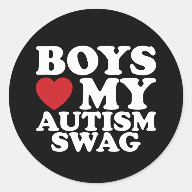 Boys Love My Autism Swag Awareness Heart Classic Round Sticker (Front)